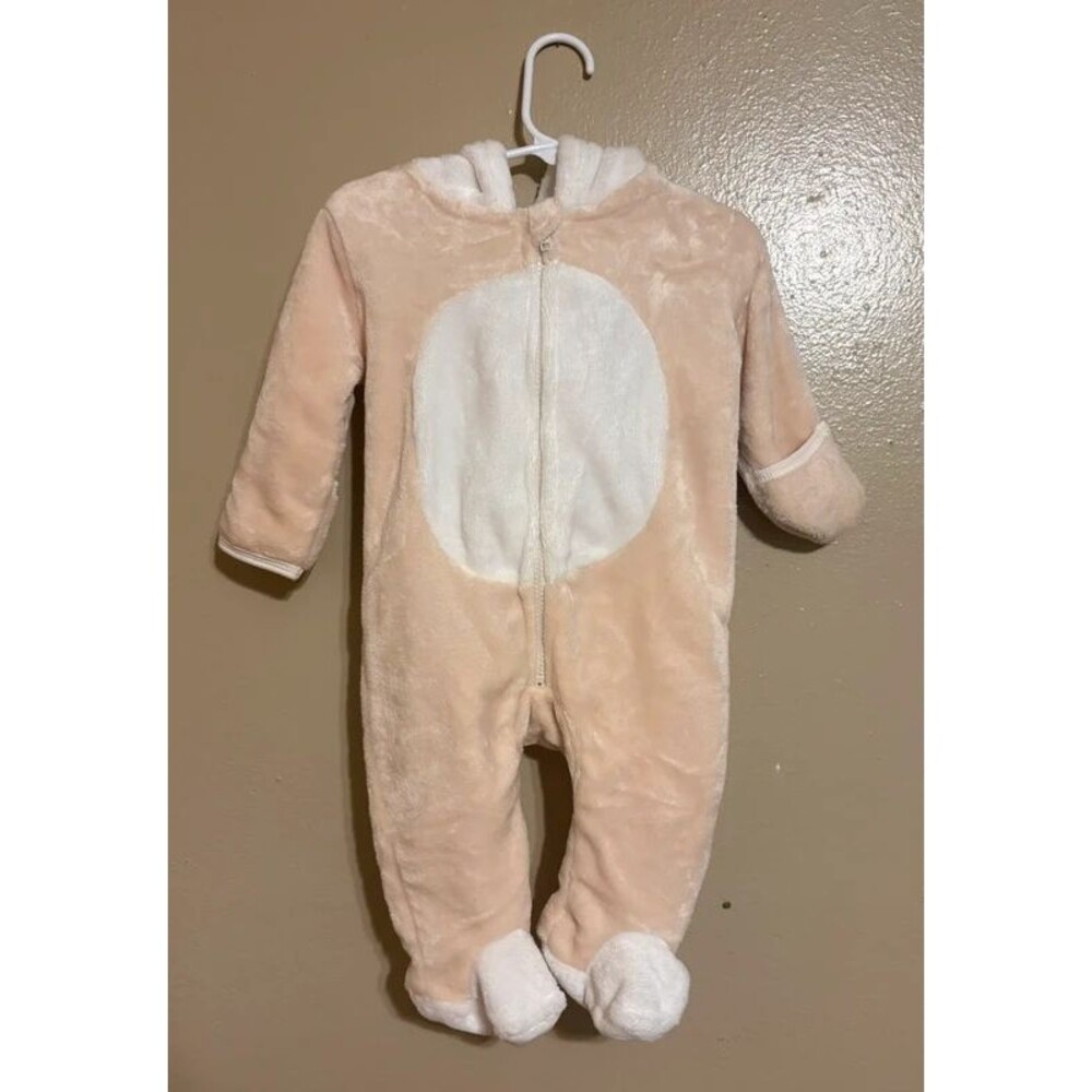 NWT Baby Mack Plush Beige Bear Hooded Baby One Piece Footie